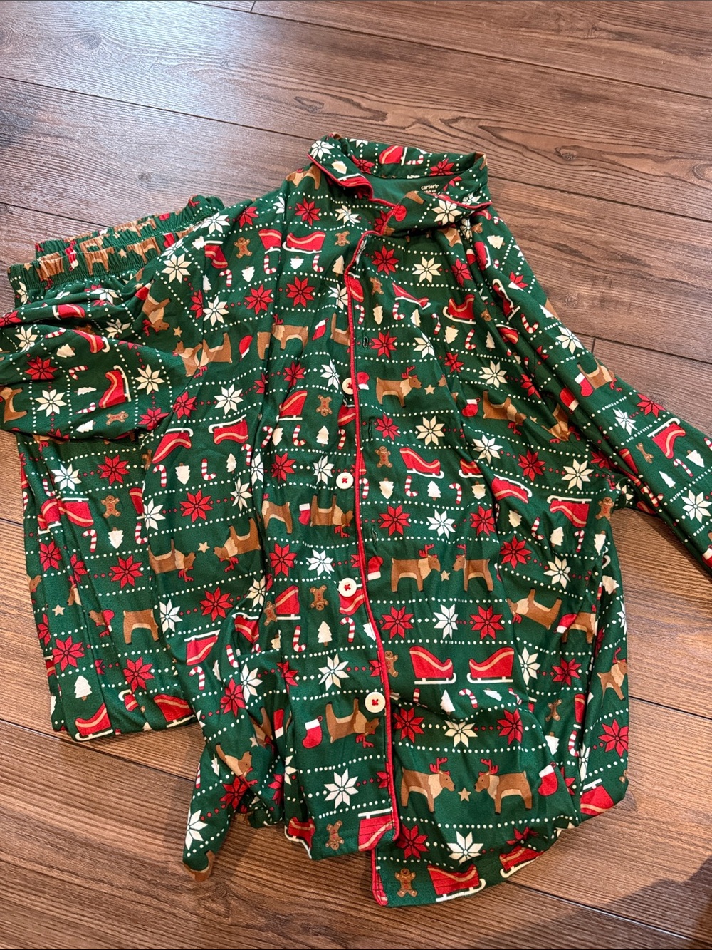 Carter's Green Red Brown Holiday Print Pajama Set